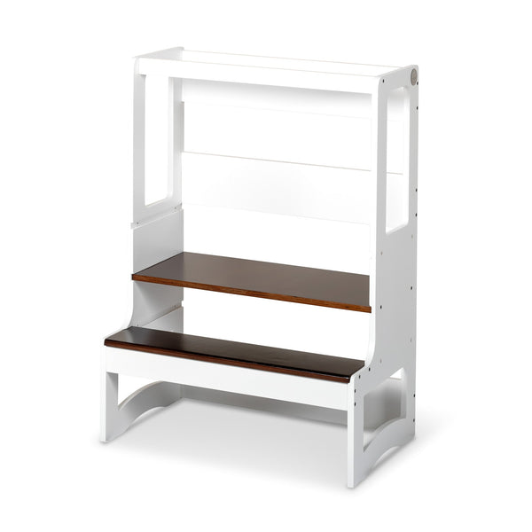 Double Learning Tower - White & Walnut-Little Risers