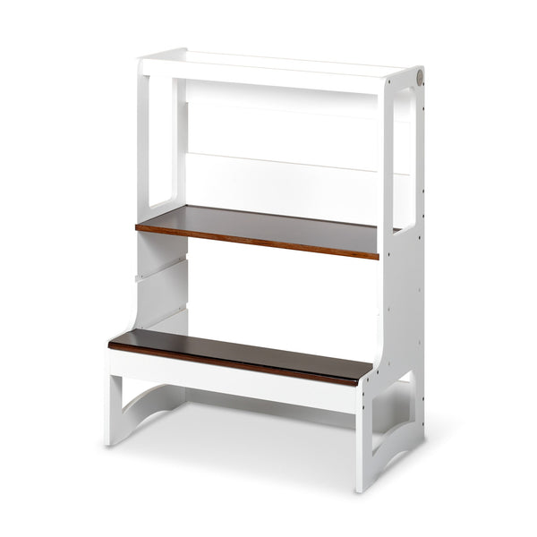 Double Learning Tower - White & Walnut-Little Risers
