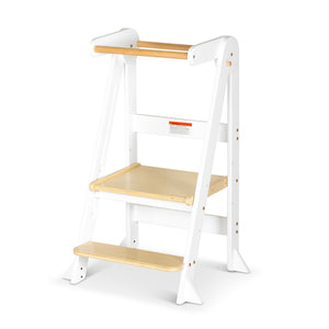 Folding Learning Tower - White and Varnish-Little Risers