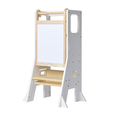 Learning Tower - White and Natural-Little Risers